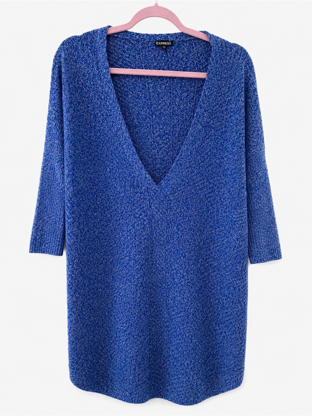 Express Royal Blue Deep V-Neck Knit Sweater